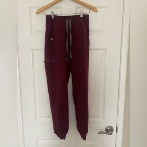 FIGS High-Waisted Zamora Scrub Pants in burgundy